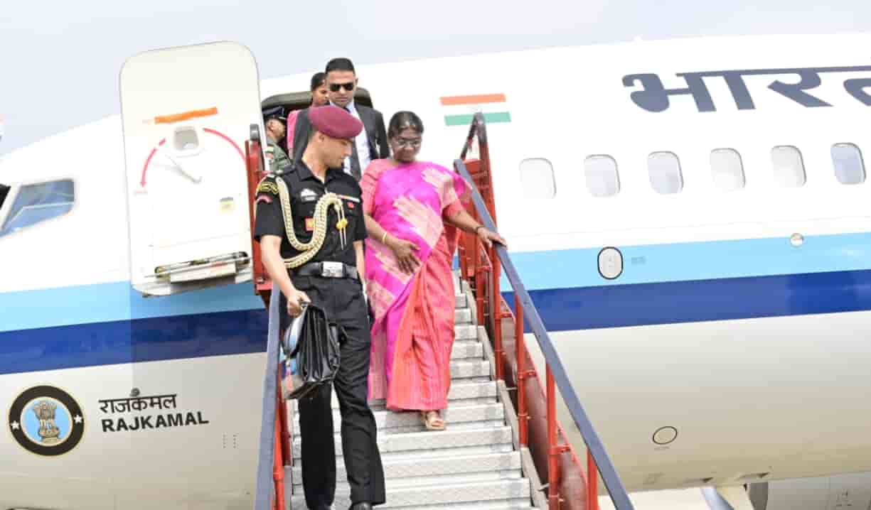president welcomed President Draupadi Murmu has arrived in Jharkhand for a three day visit welcomed by CM Hemant Soren and Governor CP Radhakrishnan Town Post